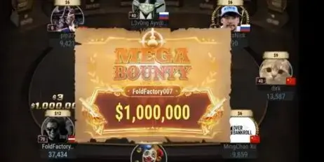 USUARIO FOLDFACTORY007 GANA BOUNTY JACKPOT DE $1 MILLÓN EN GGPOKER CON SÓLO $25